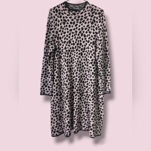 Ann Taylor Pink Brown Giraffe Print High Neck Long Sleeve Sweater Midi Dress
